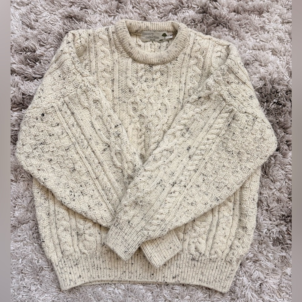 Country Collection Chunky Cable Knit Speckled Irish Woolen  Sweater Sz L